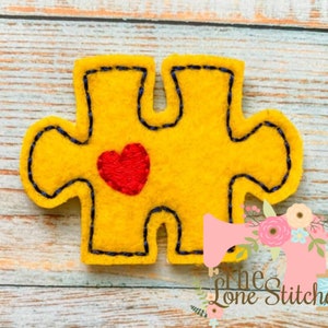 TLS Feltie Puzzle Piece With Heart Embroidery Design