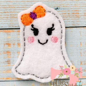 TLS Feltie Ghost With Bow Embroidery Design