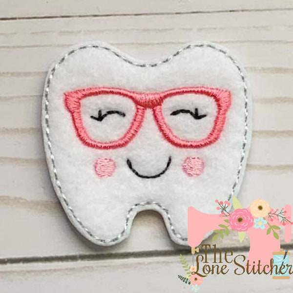TLS Feltie Tooth With Glasses Embroidery Design