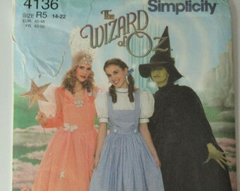 Wizard of Oz Costume Simplicity 4136 Sewing Pattern Adult Halloween Dorothy Wicked Witch Glinda Theater Plus Size 14 16 18 20 22 UNCUT