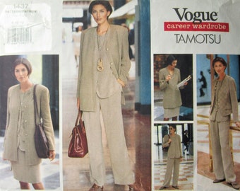 90's Jacket Tamotsu Vogue 1437 Sewing Pattern Vest Top Skirt Pants Suit Wardrobe Size 8 10 12 UNCUT
