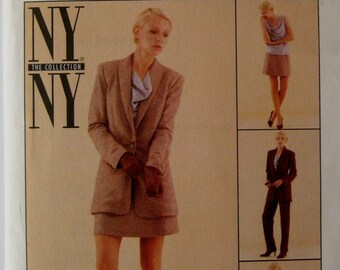 90's Jacket McCalls 9572 Sewing Pattern Pants Suit Shawl Collar Drape Neck Top A-Line Skirt NY NY Collection Size 16 UNCUT