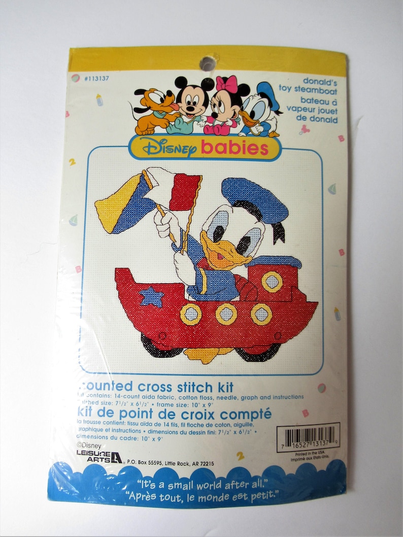 Disney Babies Cross Stitch Kit Donald Duck Toy Steamboat NEW Leisure Arts 113137 Nursery Decor