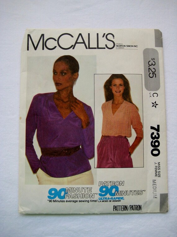 80's Top Mccalls 7390 Sewing Pattern Pullover Front Tucks - Etsy