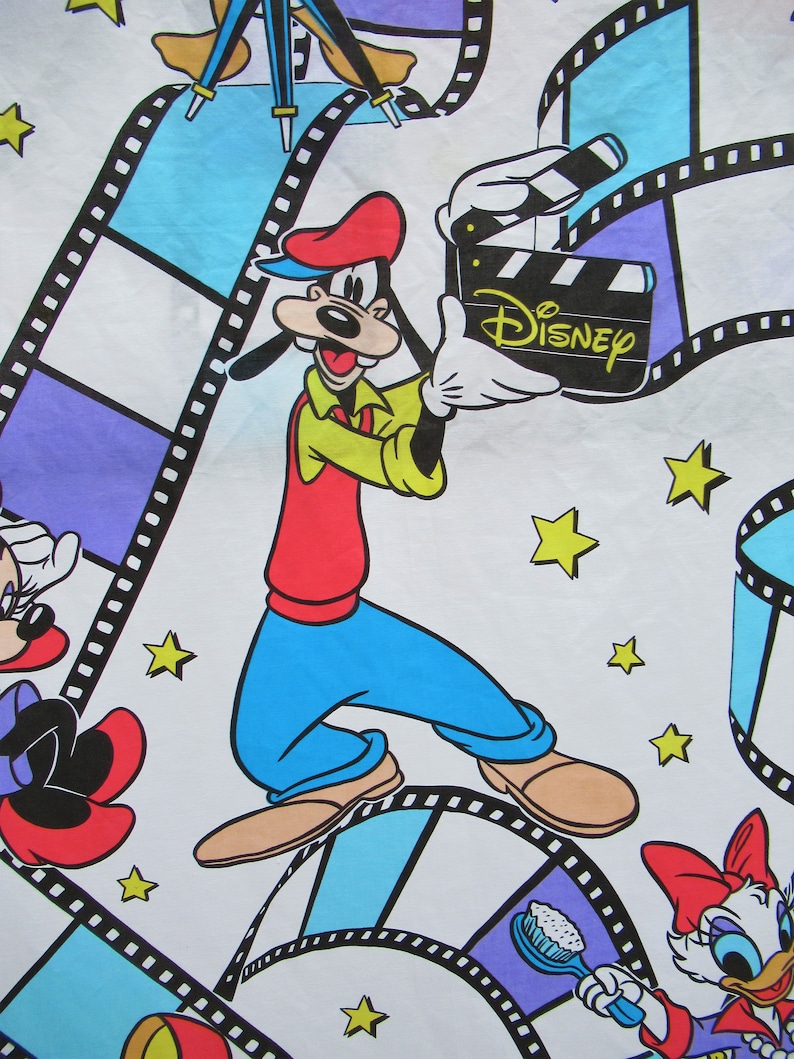 Vintage Disney Flat Sheet Mickey Minnie Mouse Daisy Duck Huey TWIN Size Kids Bedding Craft Fabric Made in Canada Clean Very Gently Used