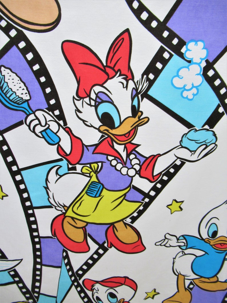 Vintage Disney Flat Sheet Mickey Minnie Mouse Daisy Duck Huey TWIN Size Kids Bedding Craft Fabric Made in Canada Clean Very Gently Used