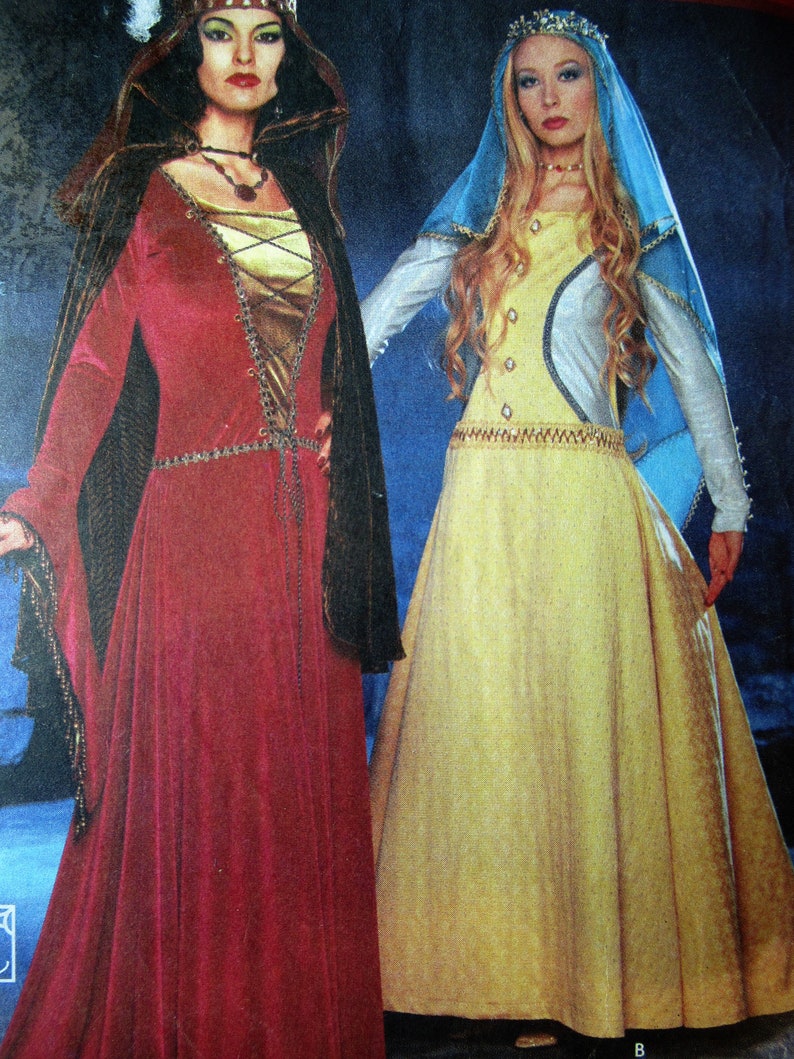 Medieval Dress Simplicity 9758 Sewing Pattern Renaissance Flared Sleeve Gown Cape Veil Costume Cosplay Schewe Plus Size 14 16 18 20 UNCUT