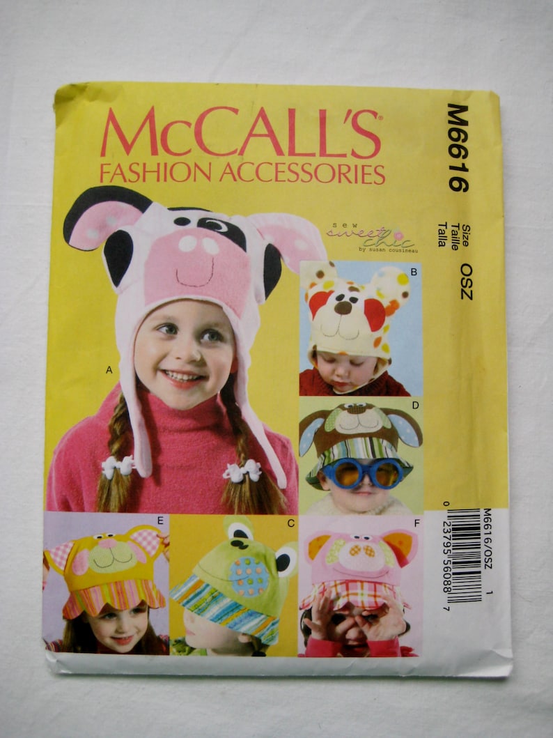 Hats McCalls 6616 Sewing Pattern Animal Hats Children Kids Child Boy Girl 6 Styles UNCUT