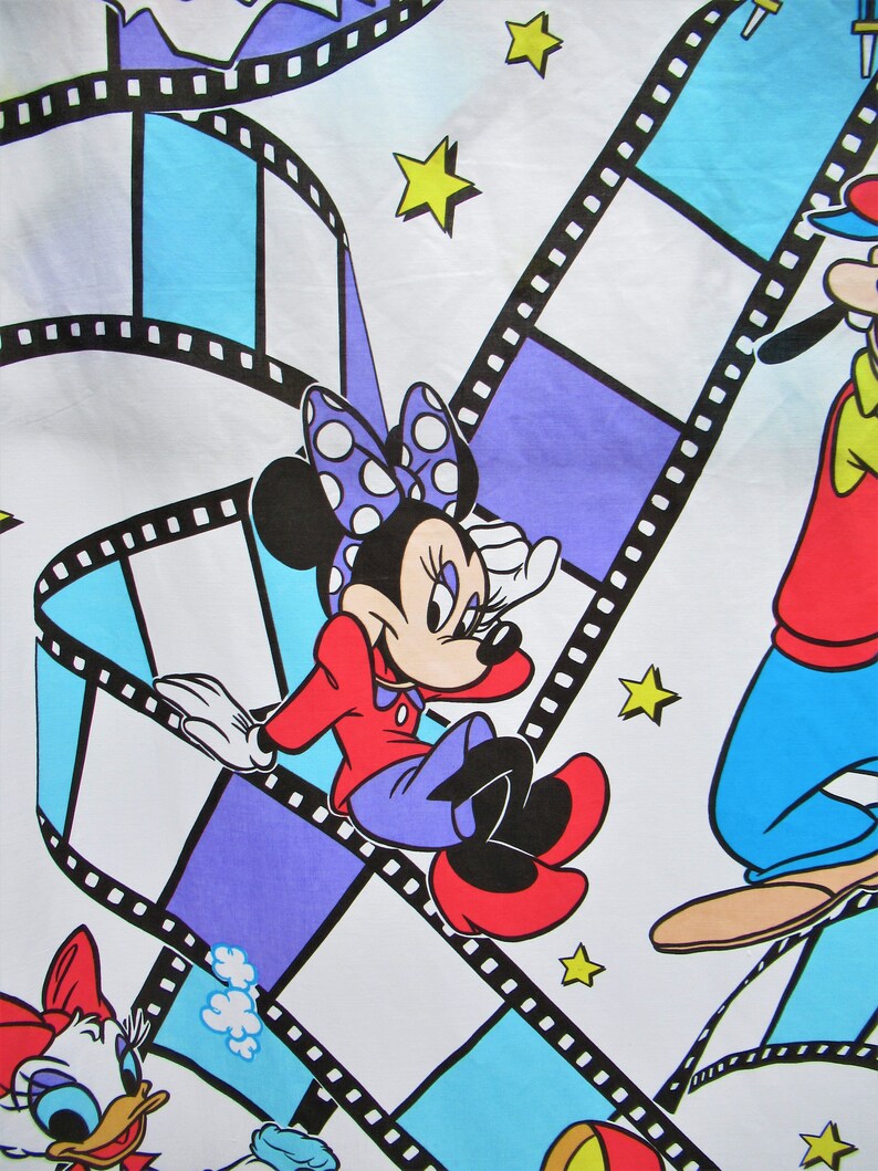 Vintage Disney Flat Sheet Mickey Minnie Mouse Daisy Duck Huey TWIN Size Kids Bedding Craft Fabric Made in Canada Clean Very Gently Used
