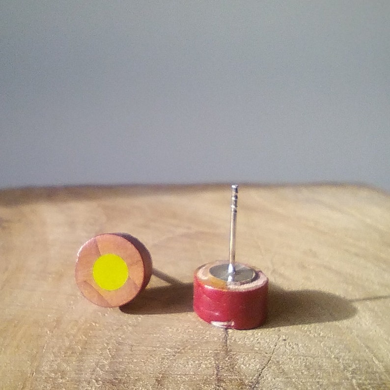 round colourful sterling silver studs handmade with recycled Derwent pencils image 2