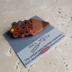 Multicolour pencil shape brooch handmade with recycled colouring pencils image 7