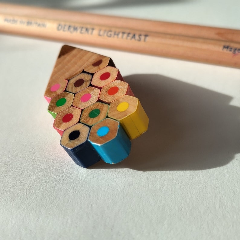 Multicolour pencil shape brooch handmade with recycled colouring pencils image 2