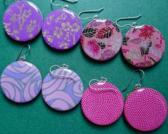 Purple Earrings, Pink Earrings, Violet Earrings, Lavender Earrings, Hot Pink Earrings, Japanese Paper Earrings, Chiyogami Earrings, Flower