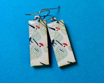 Crane earrings, paper earrings, lightweight earrings, hypoallergenic, japanese paper earrings, chiyogami earrings, animal earrings, fortune