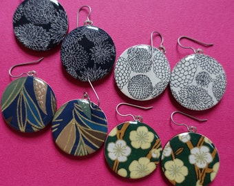Flower earrings, floral earrings, Japanese chiyogami earrings, lightweight, hypoallergenic, leaf earrings, blossom, fauna, bohemian, boho