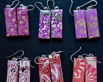 Paper Earrings, Purple Earrings, Japanese Chiyogami Paper Earrings, Pink Earrings, Lightweight Earrings, Hypoallergenic Earrings, Wood