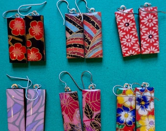 Paper Earrings, Japanese Chiyogami Paper Earrings, Lightweight Earrings, Red Earrings, Black Earrings, Flower Earrings, Floral Earrings