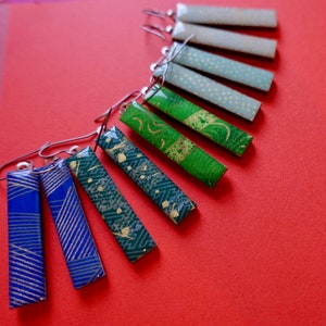 Paper Earrings, Japanese Chiyogami Paper Earrings, Blue Earrings, Green Earrings, Hypoallergenic Earrings, Gold Earrings, Turquoise Earrings
