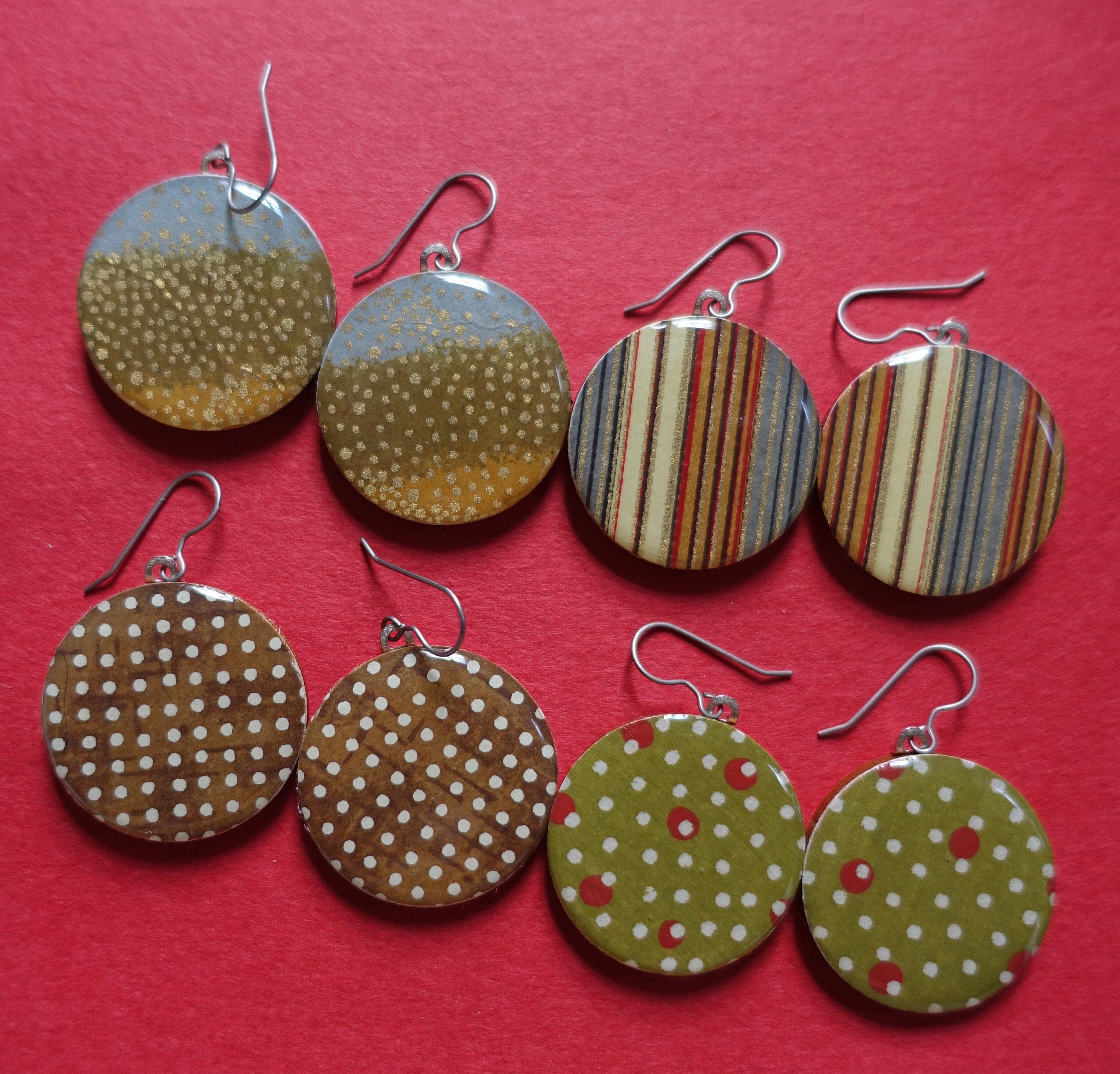 Neutral Earrings, Earth Earrings, Polka Dot Earrings, Striped Earrings