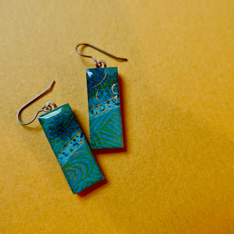 Blue earrings, turquoise earrings, gold earrings, lightweight earrings, titanium, hypoallergenic, river earrings, ocean earrings, water image 5