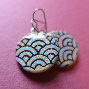 Limited Edition, Blue earrings, gold earrings, purple earrings, ocean earrings, ocean jewelry, japanese paper earrings, paper earrings