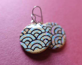 Limited Edition, Blue earrings, gold earrings, purple earrings, ocean earrings, ocean jewelry, japanese paper earrings, paper earrings