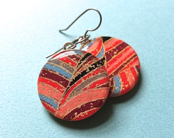 Red earrings, gold earrings, lightweight earrings, Japanese paper earrings, Japanese paper jewelry, chiyogami earrings, chiyogami jewelry