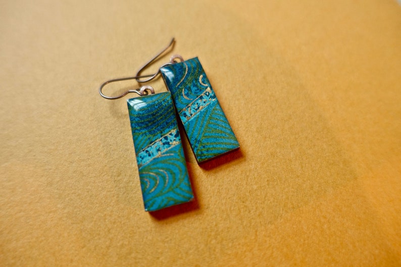 Blue earrings, turquoise earrings, gold earrings, lightweight earrings, titanium, hypoallergenic, river earrings, ocean earrings, water image 2