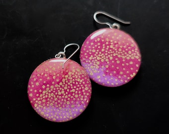 Summer Sunset Earrings, Purple Earrings, Pink Earrings, Paper Earrings, Gold Earrings, Gradient Earrings, Ombre Earrings, Japanese chiyogami