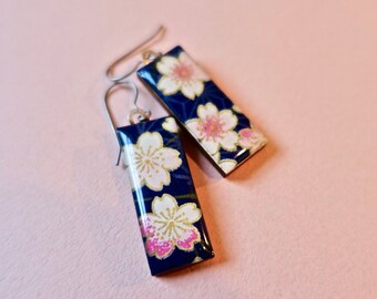 CHOOSE YOUR COLOR, Navy Earrings, Black Earrings, Sakura Earrings, Cherry Blossom Earrings, Flower Earrings, Floral Earrings, Paper