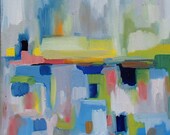 Blue Green Yellow White Red Geometric Abstract Painting Oil on Canvas