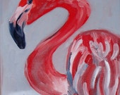 Pink Flamingo Bird Painting Modern Art Oil on Canvas