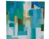 Blue Green Yellow White Geometric Abstract Oil on Canvas