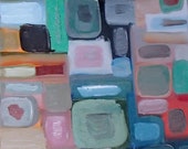 Green Blue Grey White Red Square Geometric Abstract Modern Oil Painting