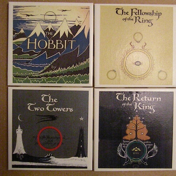 Set of FOUR Tolkein/Lord of the Rings/Hobbit Coasters