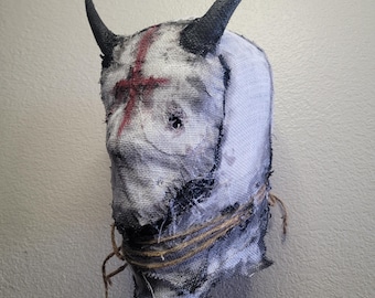 Hospital staff member- Handmade Burlap Mask: Lightweight Halloween Costume mask