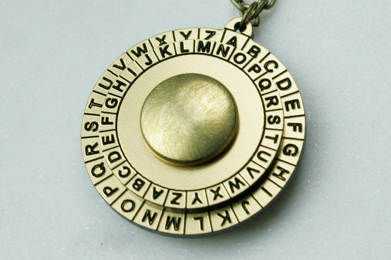 Cipher Wheel Decoder Necklace Caesar Cipher Disk Secret Message Cryptograph Pendant Escape Room Accessory image 2