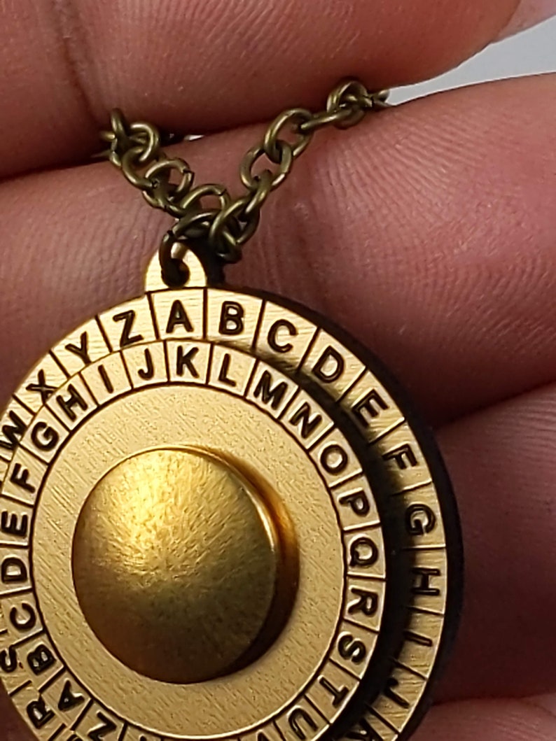 Cipher Wheel Decoder Necklace Caesar Cipher Disk Secret Message Cryptograph Pendant Escape Room Accessory image 5