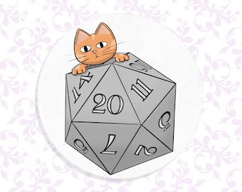 D20 Cat - Badge Magnet or Magnetic Bottle opener - Holographic option