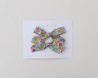 Schoolgirl Bow, Hair Bow, Pigtail Set, Floral Pigtail Set, Hair Bows, Hair Clip, Spring Pigtail set, Floral Bow Hair Clip