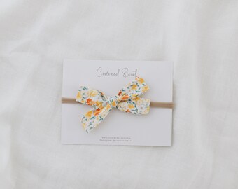 Small Schoolgirl Bow, Hair Bow, Yellow Floral Bow, Baby Headband, Spring Headband, Spring Bow Headband,Pinwheel Bow, Headband, Hair Bow