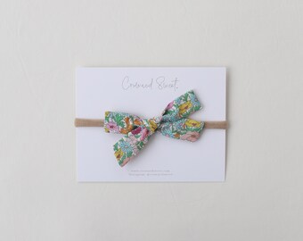 Schoolgirl Bow, Hair Bow, Floral Bow, Baby Headband, Linen Headband, Cotton Bow Headband, Pinwheel Bow, Headband, Hair Bow