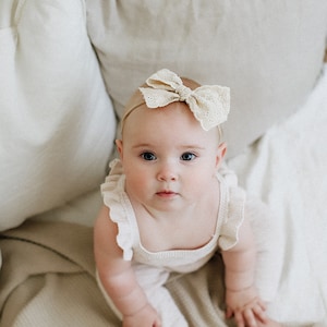 Large Lace Bow, Cotton Lace Bow, Hair Bow, Baby Headband, Headband, Baby Bow, Hair Clip, Beige Bow, Embroidered Bow image 1