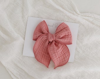 Large Fable Bow, Serged Bow, Sailor Hair Bow, Baby Hair Bow, Pink Baby Hair Bow, Spring Bow, Gauze Bow, Hair Clip, Hair Bow