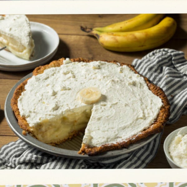 BEST RECIPE for Banana Cream Pie / Old Fashion Dessert with Flaky Crust, Fresh Bananas and Creamy Pudding / Intant Digital Recipe Download