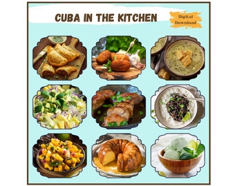 Cuban Menu 9 Recipes, Empanada, Croquettes, Asparagus Soup, Cuban Pork Loin, Black Beans & Rice, Rum Cake /Lime Ice Cream / Digital Download