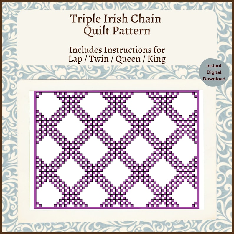 Triple Irish Chain Easy Quilt Pattern / PDF Download /Detailed Instructions / Tons of Illustrations / 4 sizes Lap, Twin, Queen, King Quilt image 3