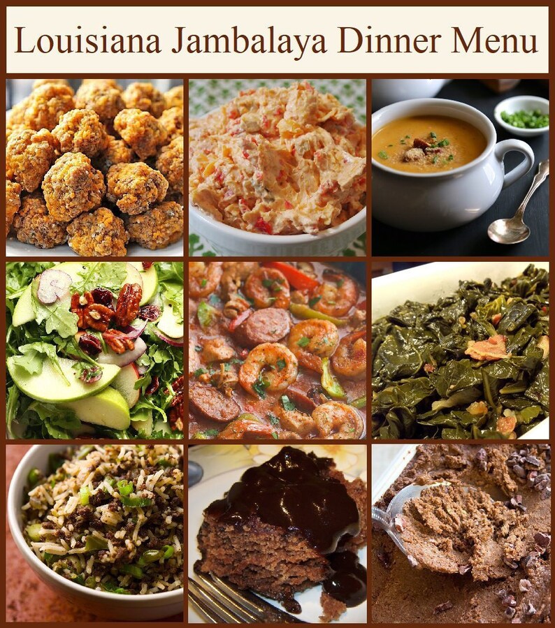Jambalaya Menu 9 Recipes Sausage Balls Pimento Cheese Etsy