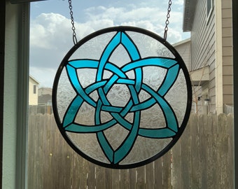 Stained Glass Window Panel Hanging -Double Triquetra- 15” diameter