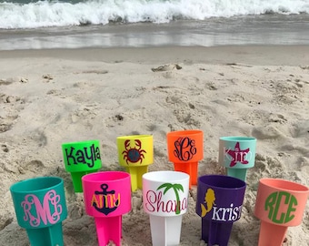 Monogrammed Beach Spiker, Personalized Beach Cup, Sand Spike, Beach Cup Holder, Drink Holder, Sand Spiker, Neon Spiker, Plastic Sand Spike